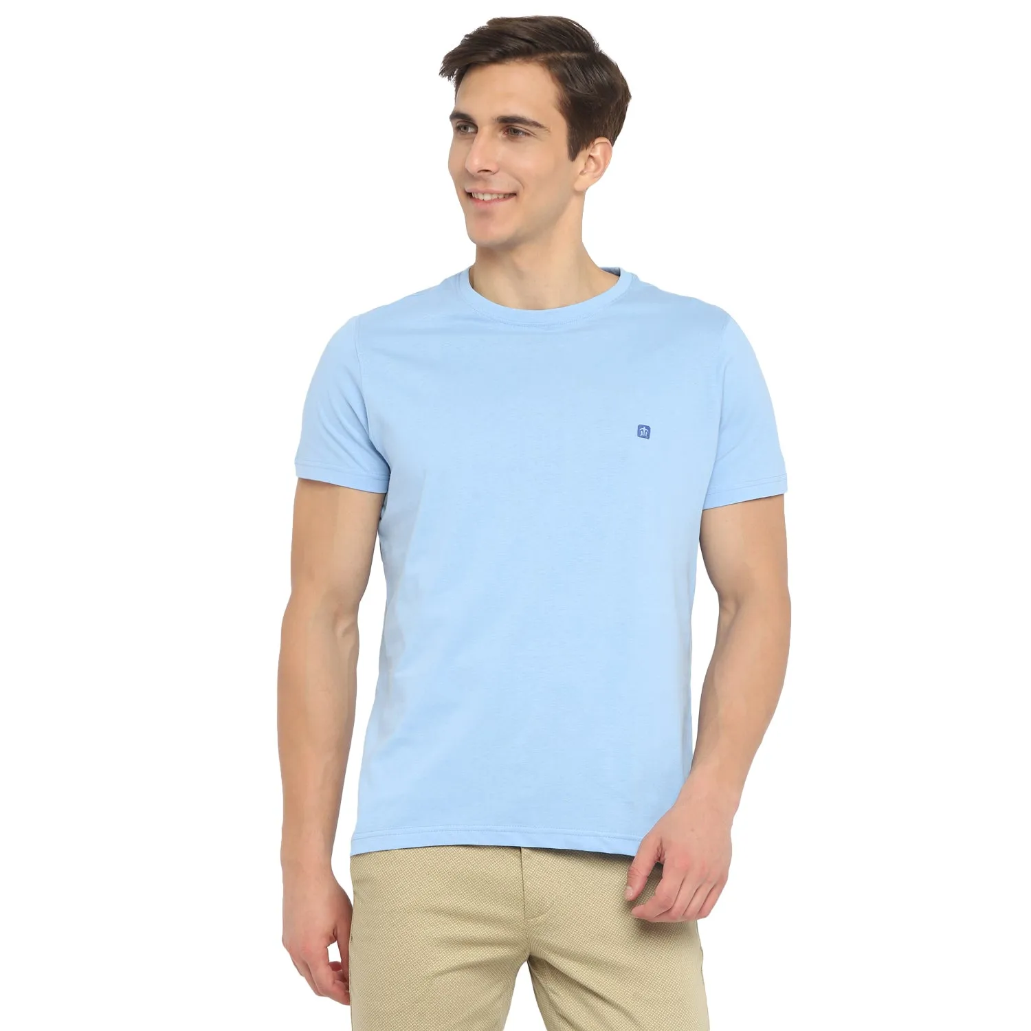 Turtle Men Essentials Sky Blue Solid Round Neck T-Shirts