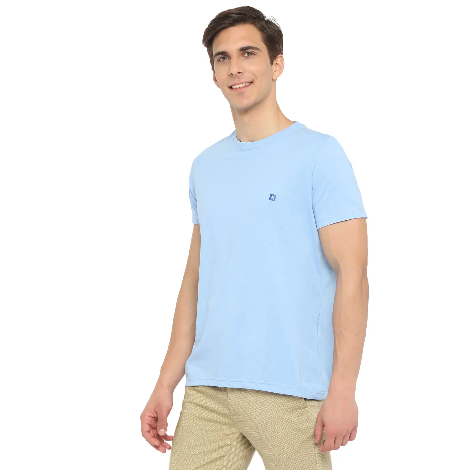 Turtle Men Essentials Sky Blue Solid Round Neck T-Shirts