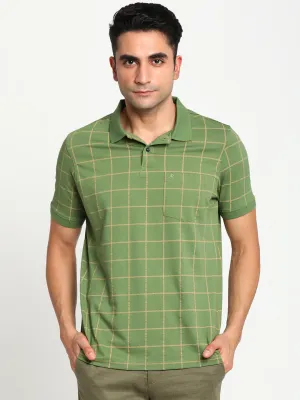 Turtle Men Green Printed Polo Neck Half Sleeve T-Shirts