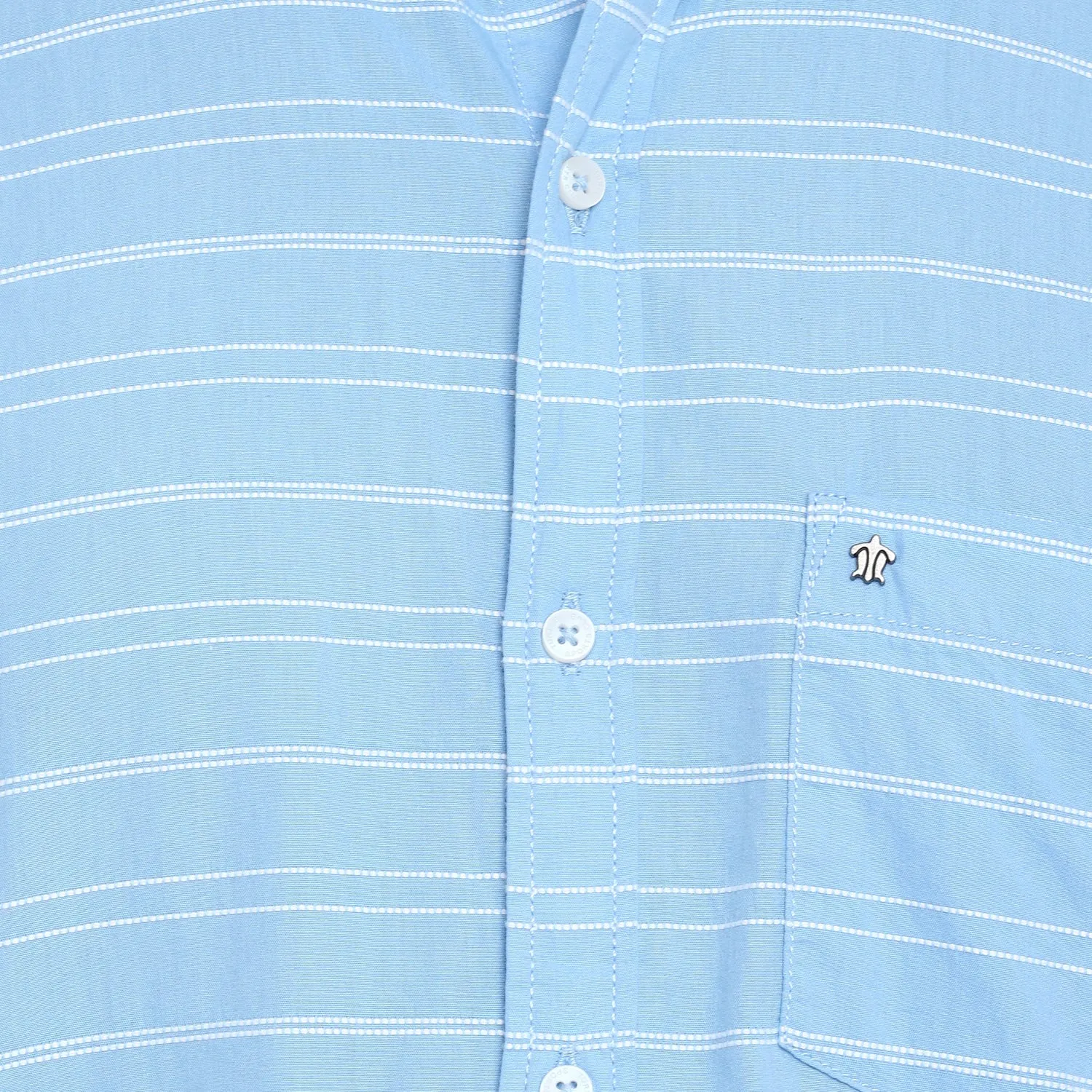 Turtle Men Light Blue Cotton Striped Slim Fit Shirts