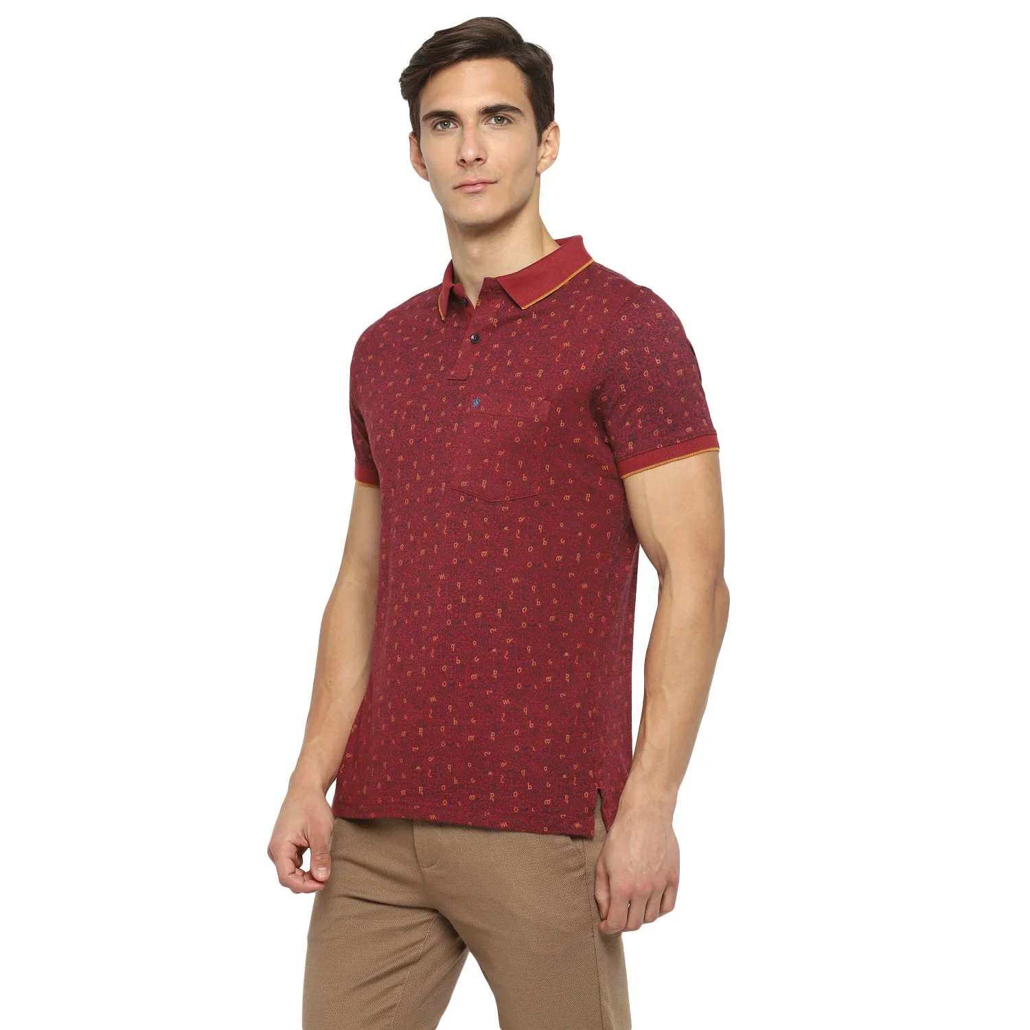 Turtle Men Maroon Printed Polo Neck T-Shirts