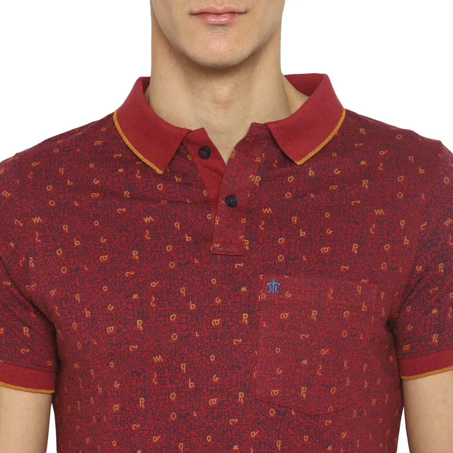 Turtle Men Maroon Printed Polo Neck T-Shirts