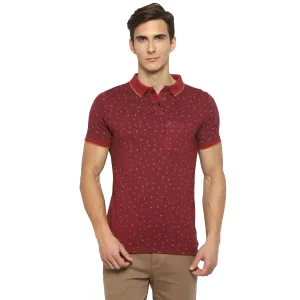 Turtle Men Maroon Printed Polo Neck T-Shirts