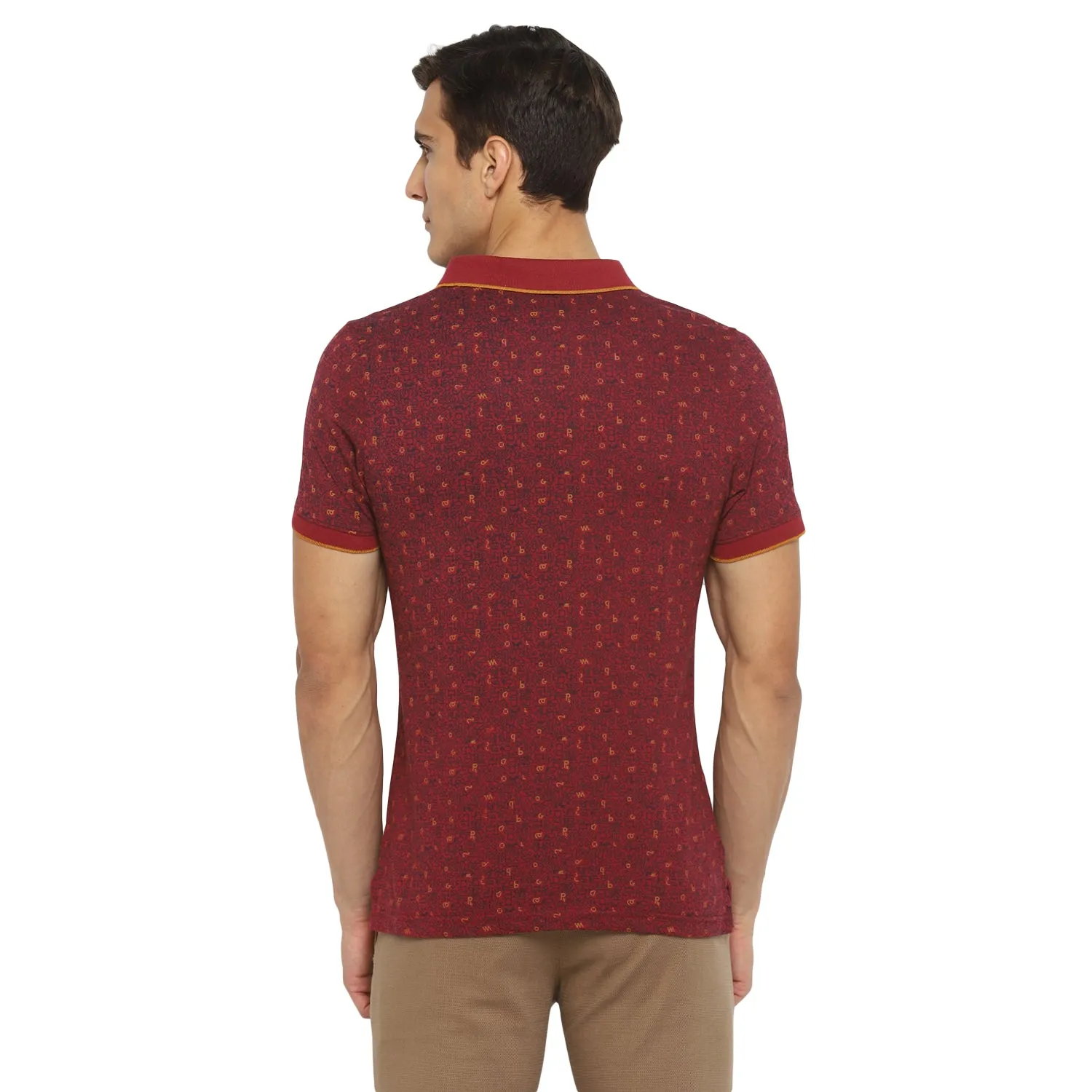 Turtle Men Maroon Printed Polo Neck T-Shirts