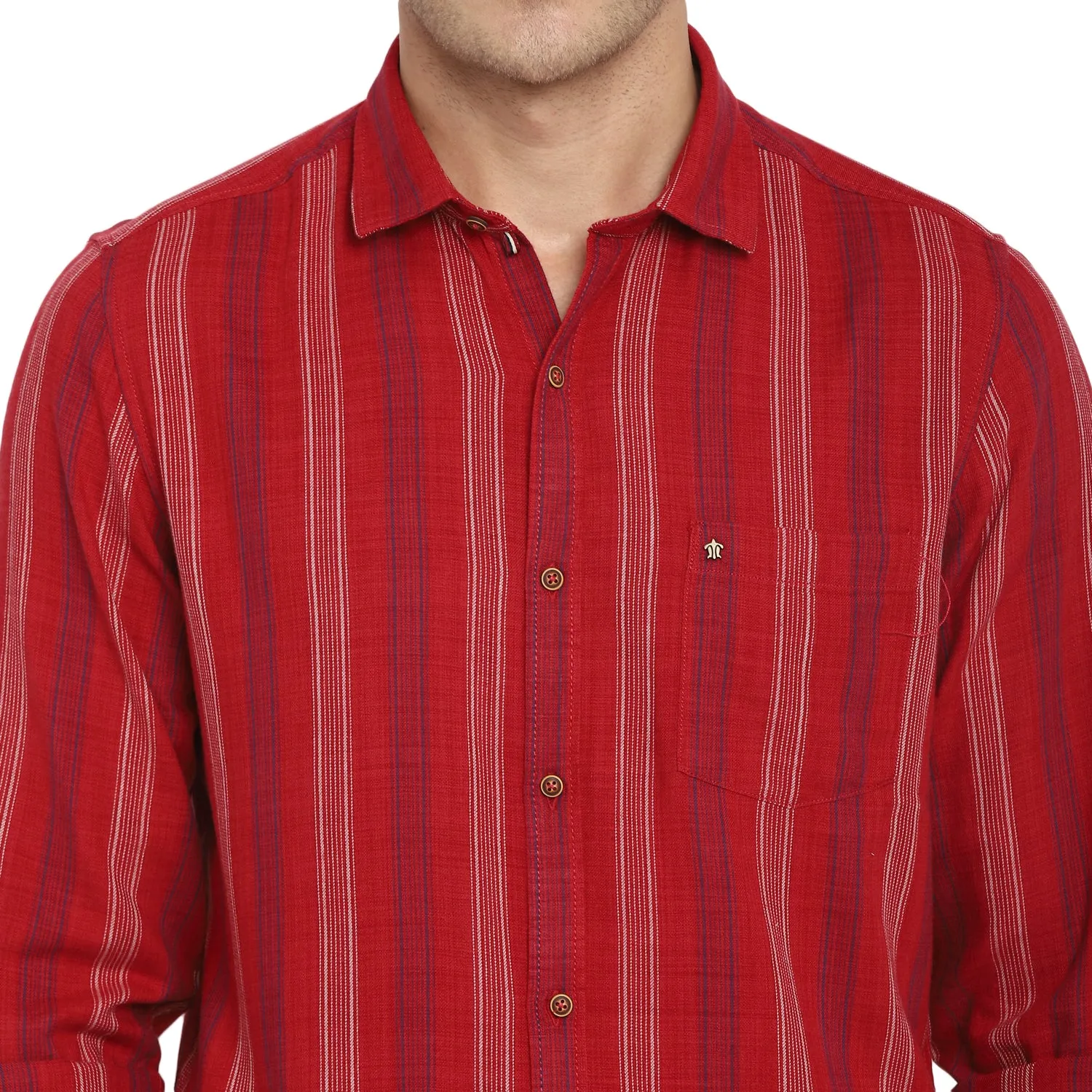 Turtle Men Red Cotton Striped Slim Fit Shirts