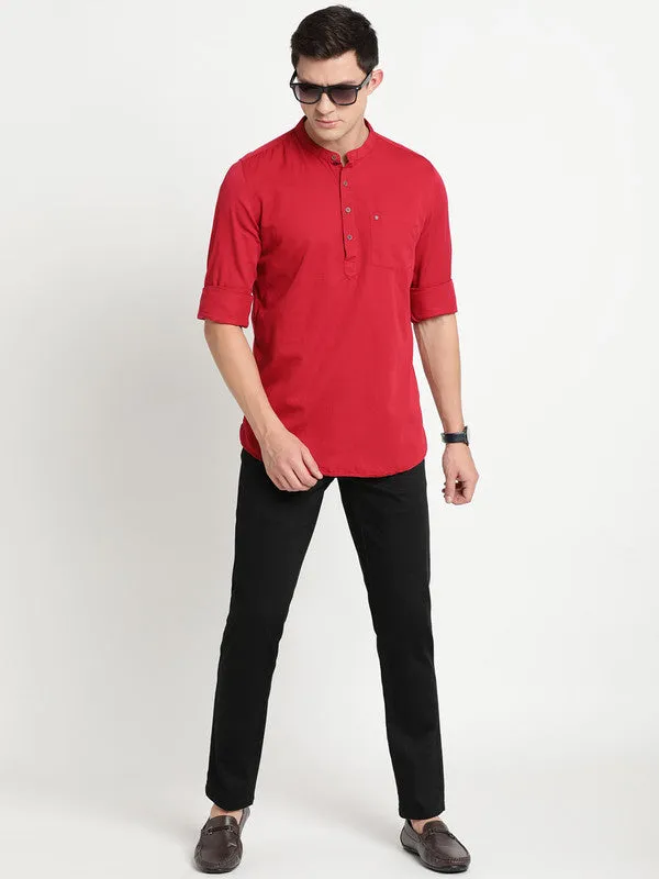 Turtle Men Red Pure Cotton Solid Kurta Shirts