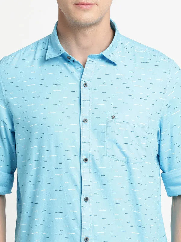 Turtle Men Sky Blue Cotton Printed Slim Fit Casual Shirts