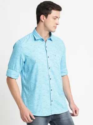 Turtle Men Sky Blue Cotton Printed Slim Fit Casual Shirts