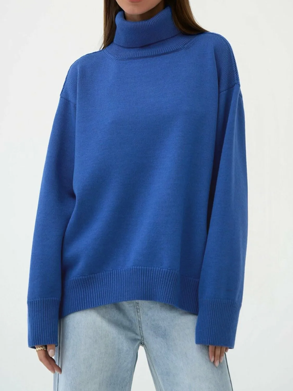 Turtle Neck Dropped Shoulder Sweater