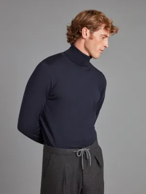 Turtle Neck Merino Sweater - Navy