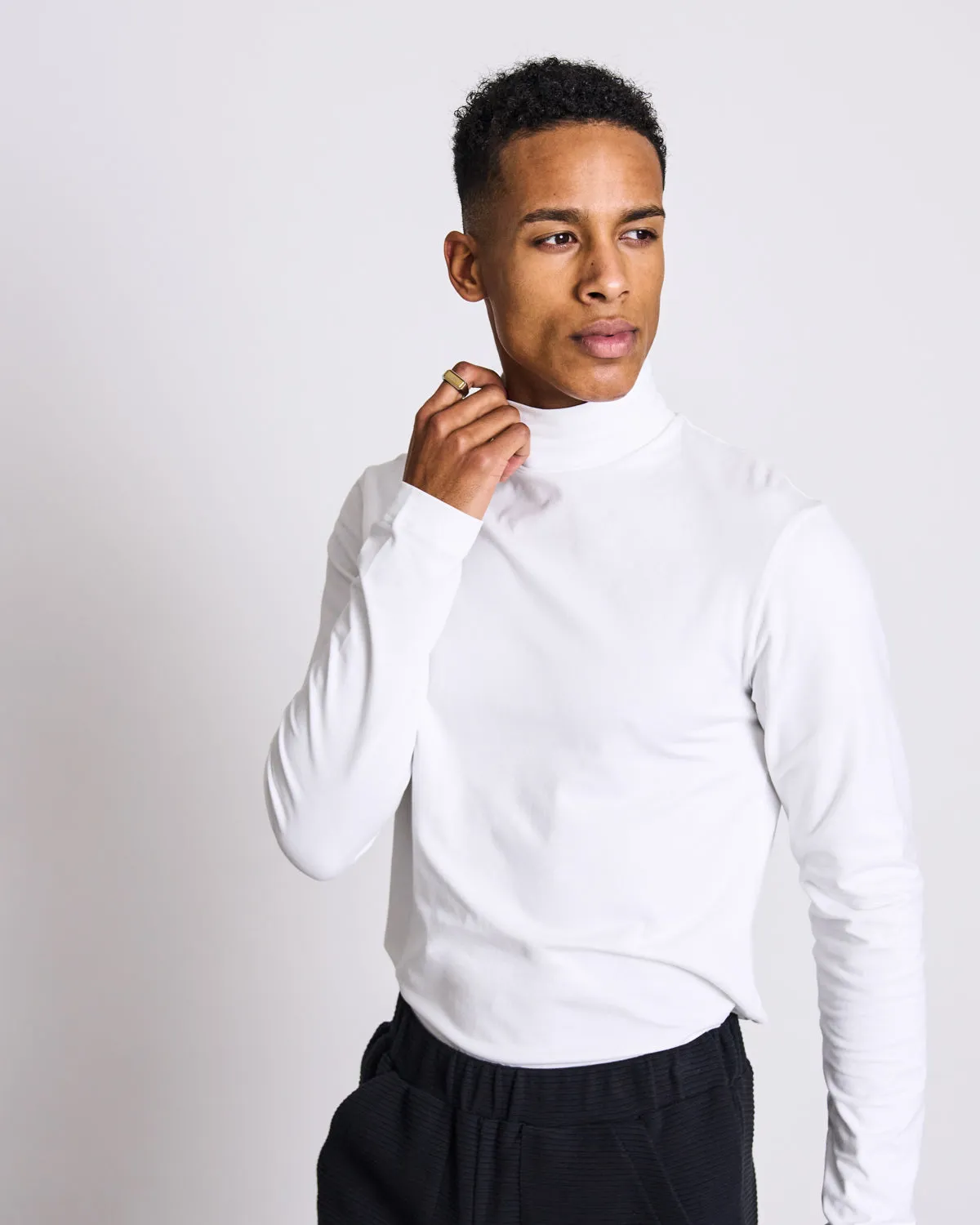 TURTLE NECK SWEATER MIO WHITE FOR MEN GOTS