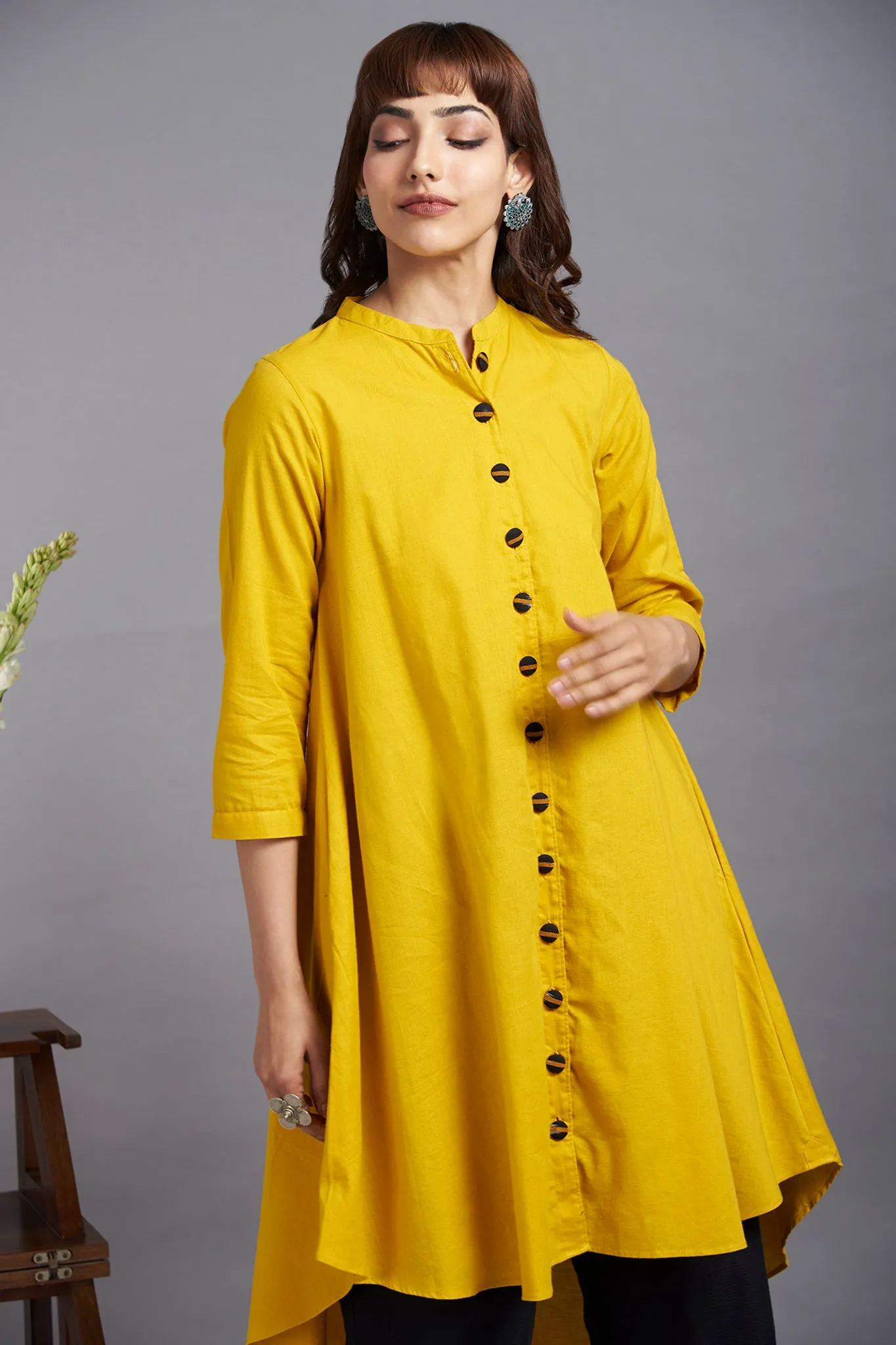 tuscany yellow - linen asymmetrical hemline button down tunic