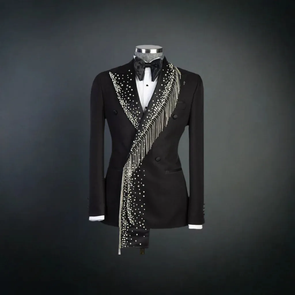 Tuxedo Black with Silver Stoned Shawl Style