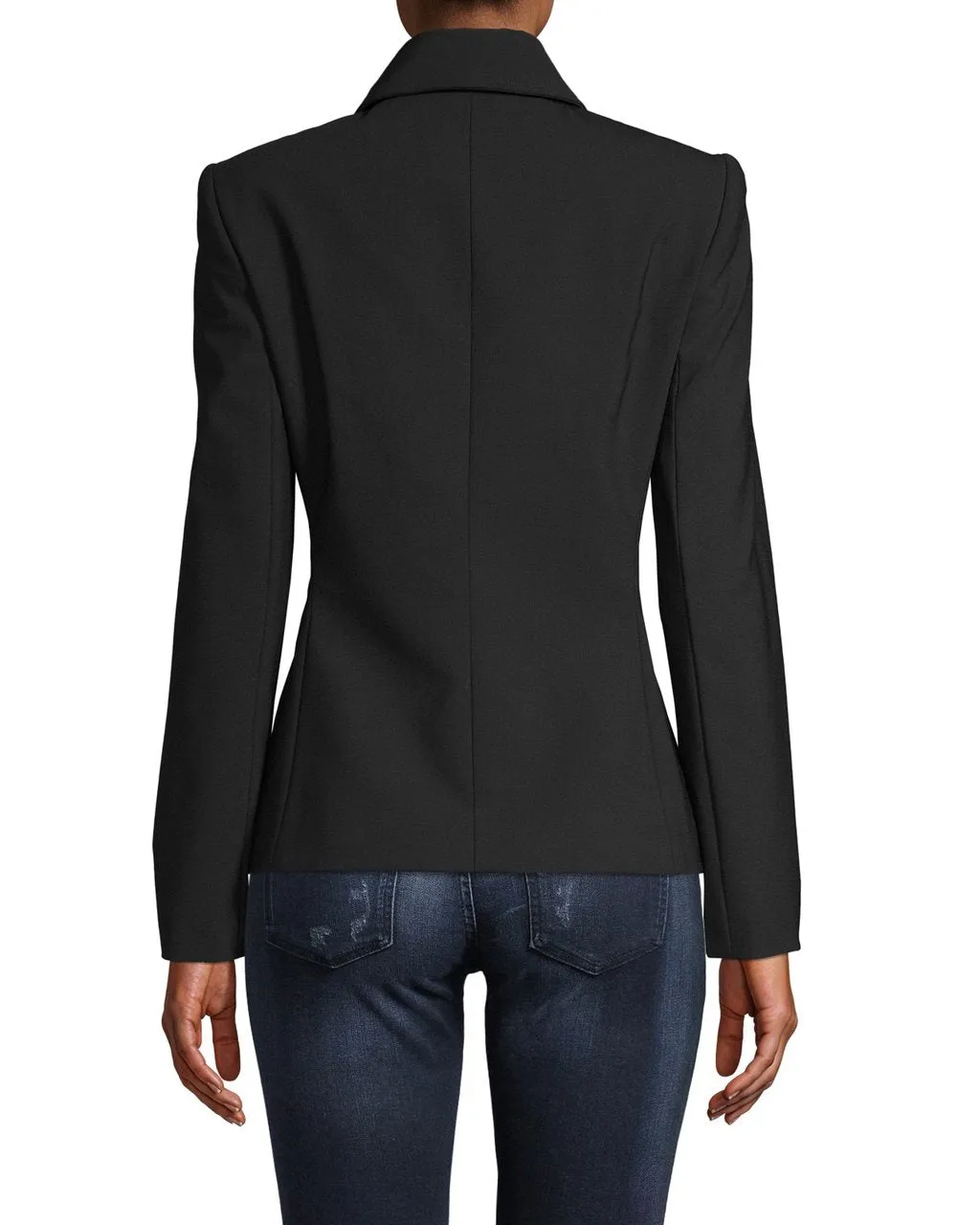 Tuxedo Detail Wool Blazer In Black