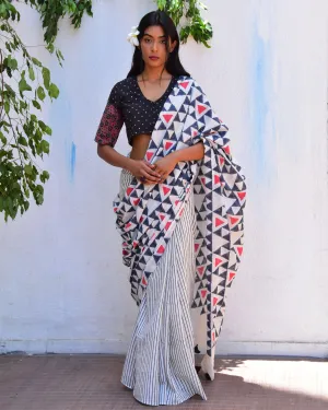 Twilight Sparkle Handblockprinted Mulmul Cotton Saree - Vnmn