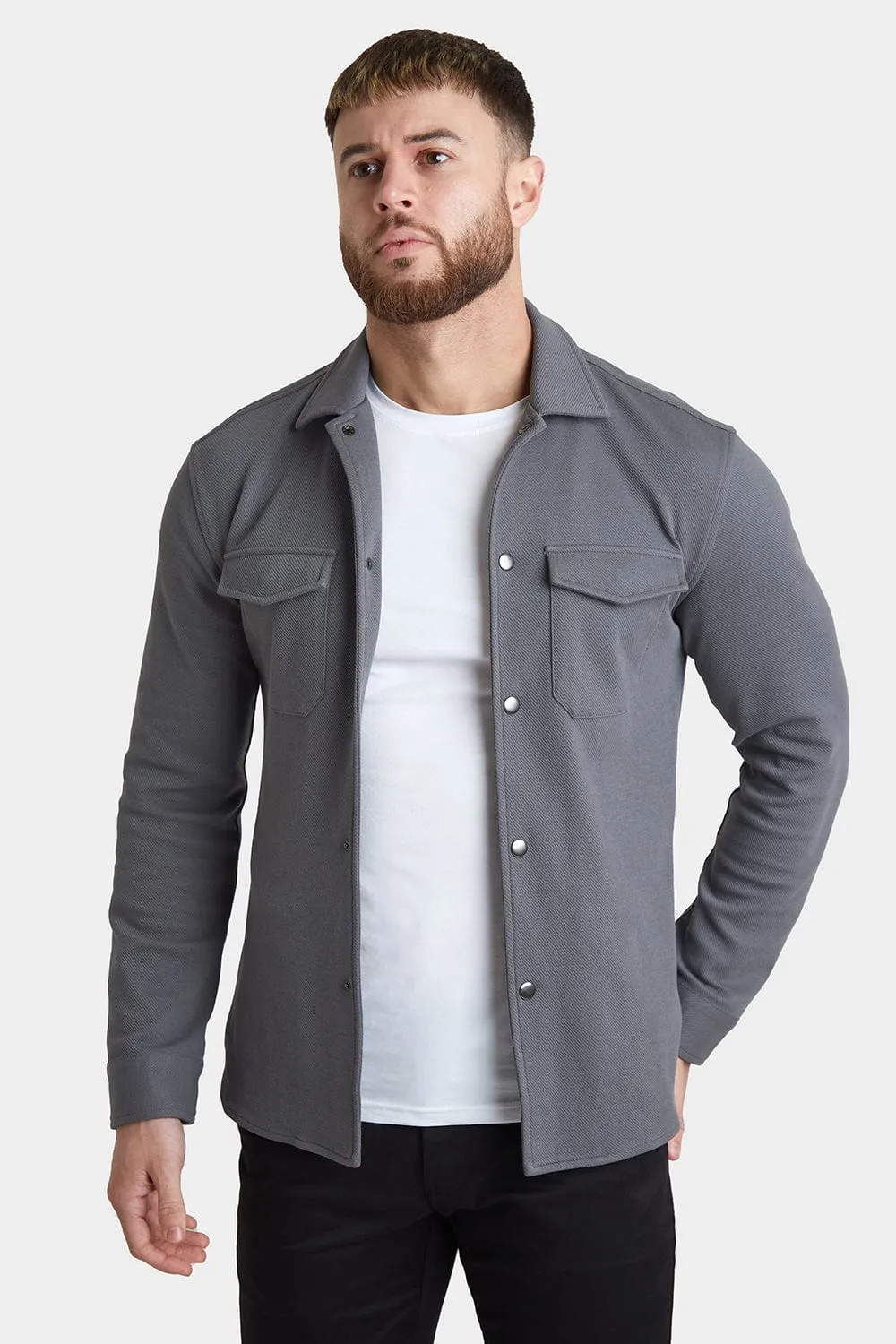 Twill Jersey Shacket in Graphite