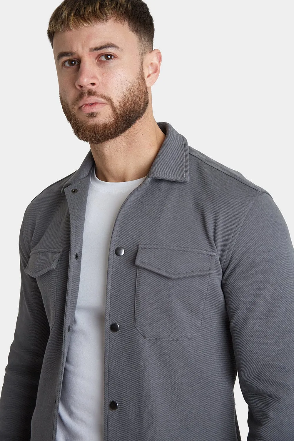 Twill Jersey Shacket in Graphite