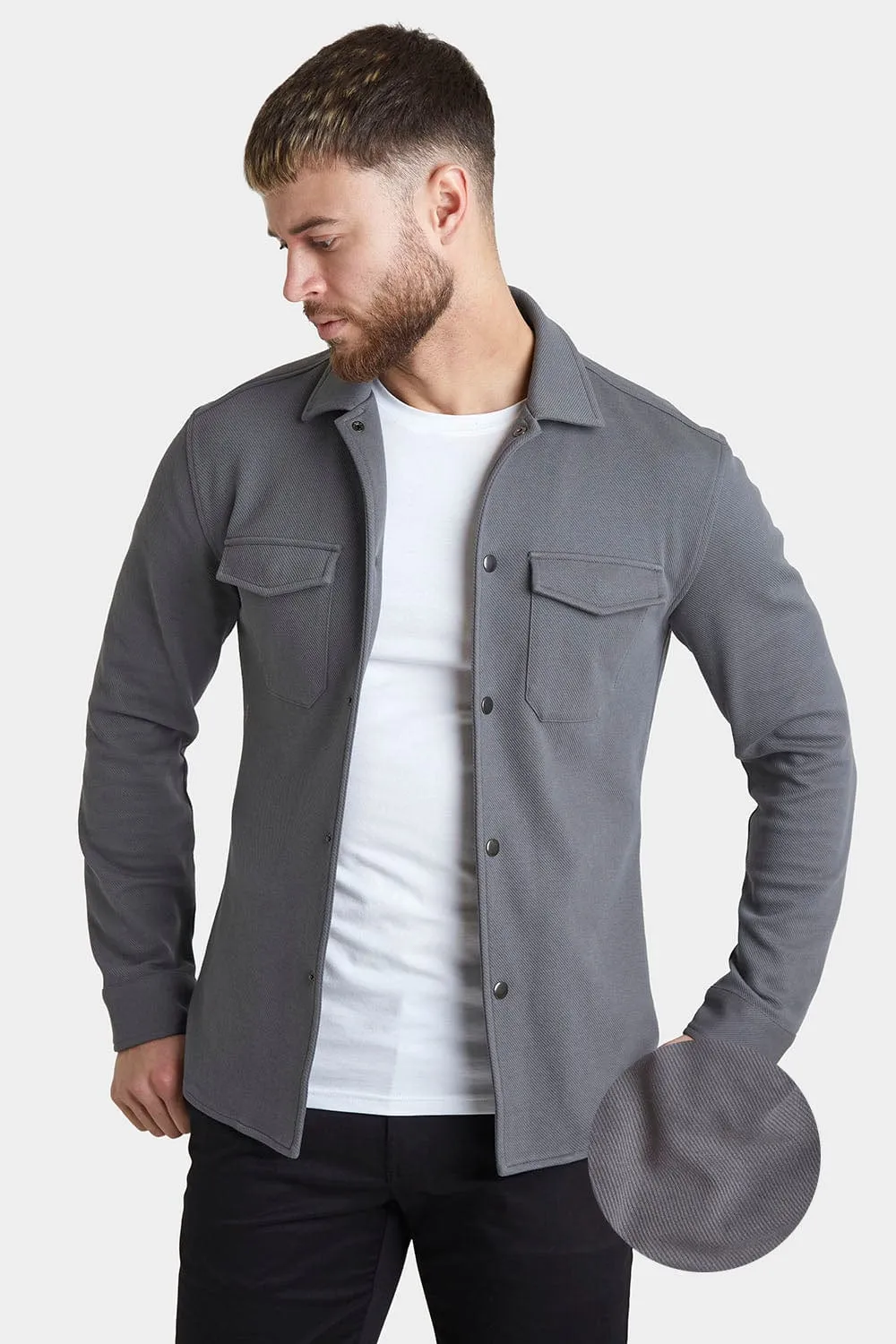 Twill Jersey Shacket in Graphite