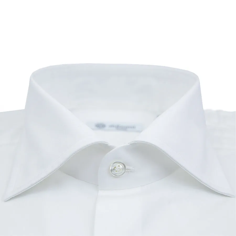 Twill Semi Spread Shirt - White - Plain