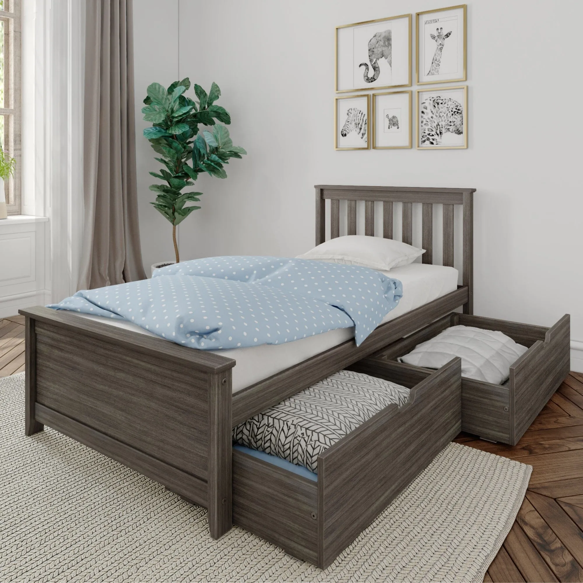 Twin Slatted Bed With Storage Drawers