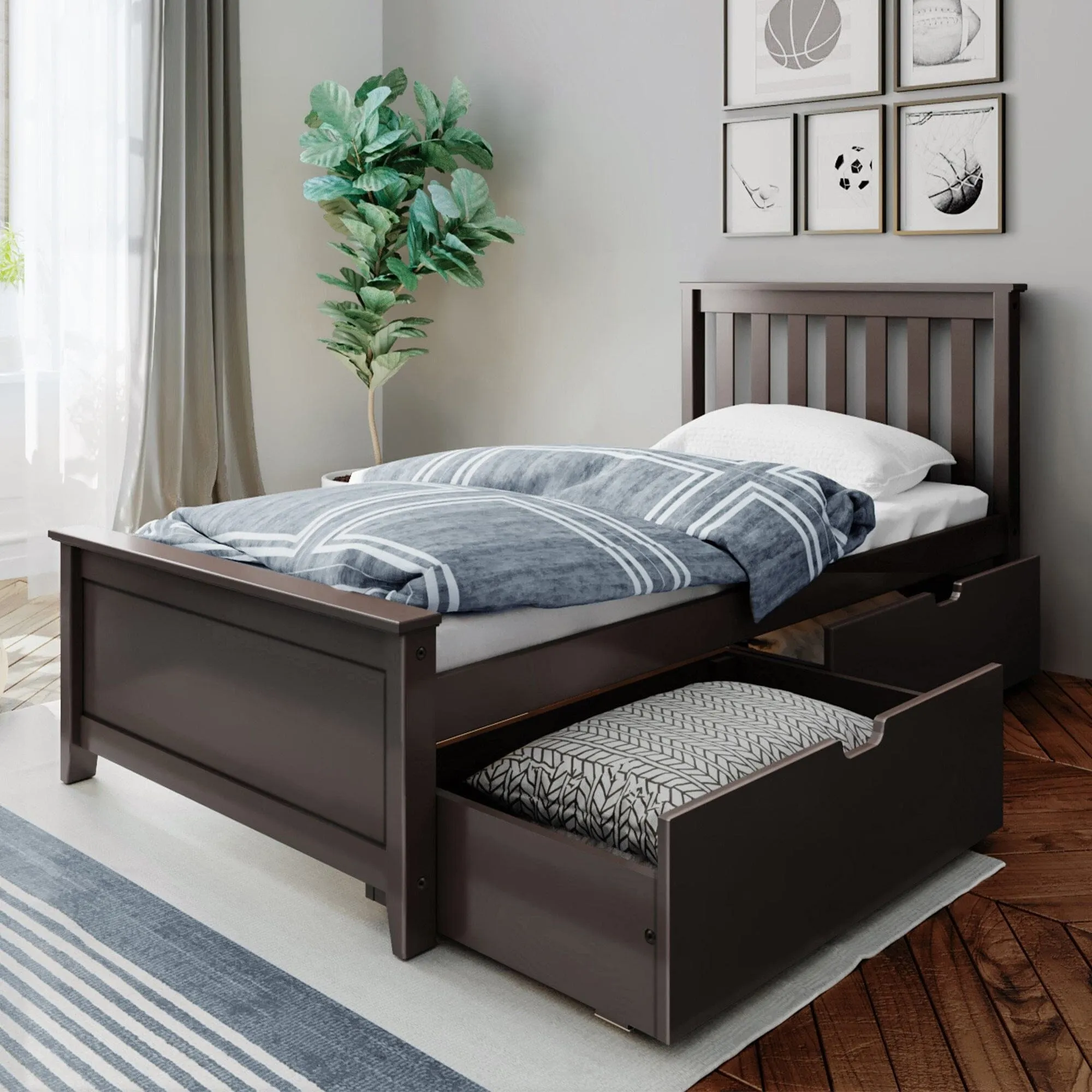 Twin Slatted Bed With Storage Drawers