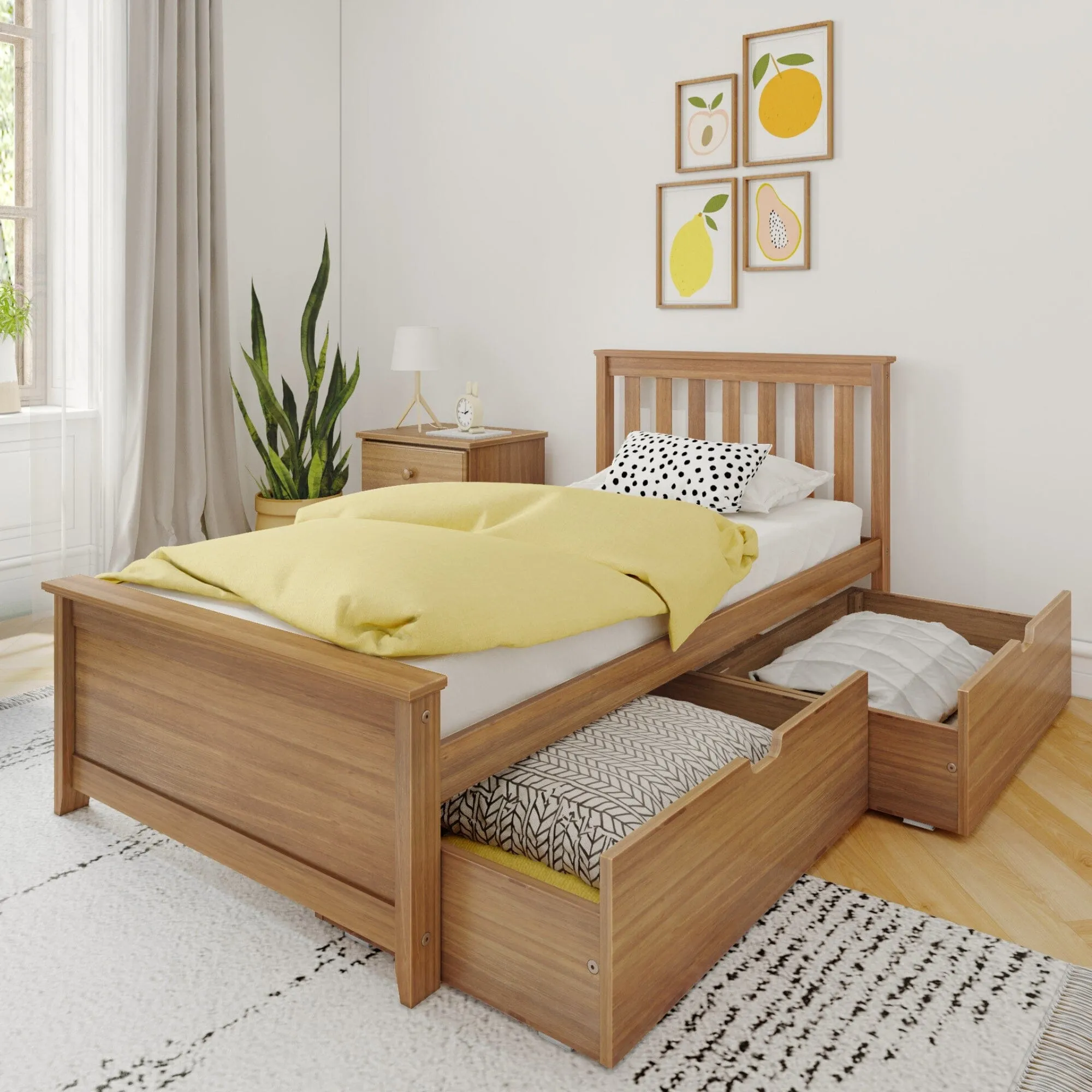 Twin Slatted Bed With Storage Drawers