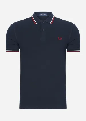 Twin tipped fred perry shirt - navy snow white burnt red