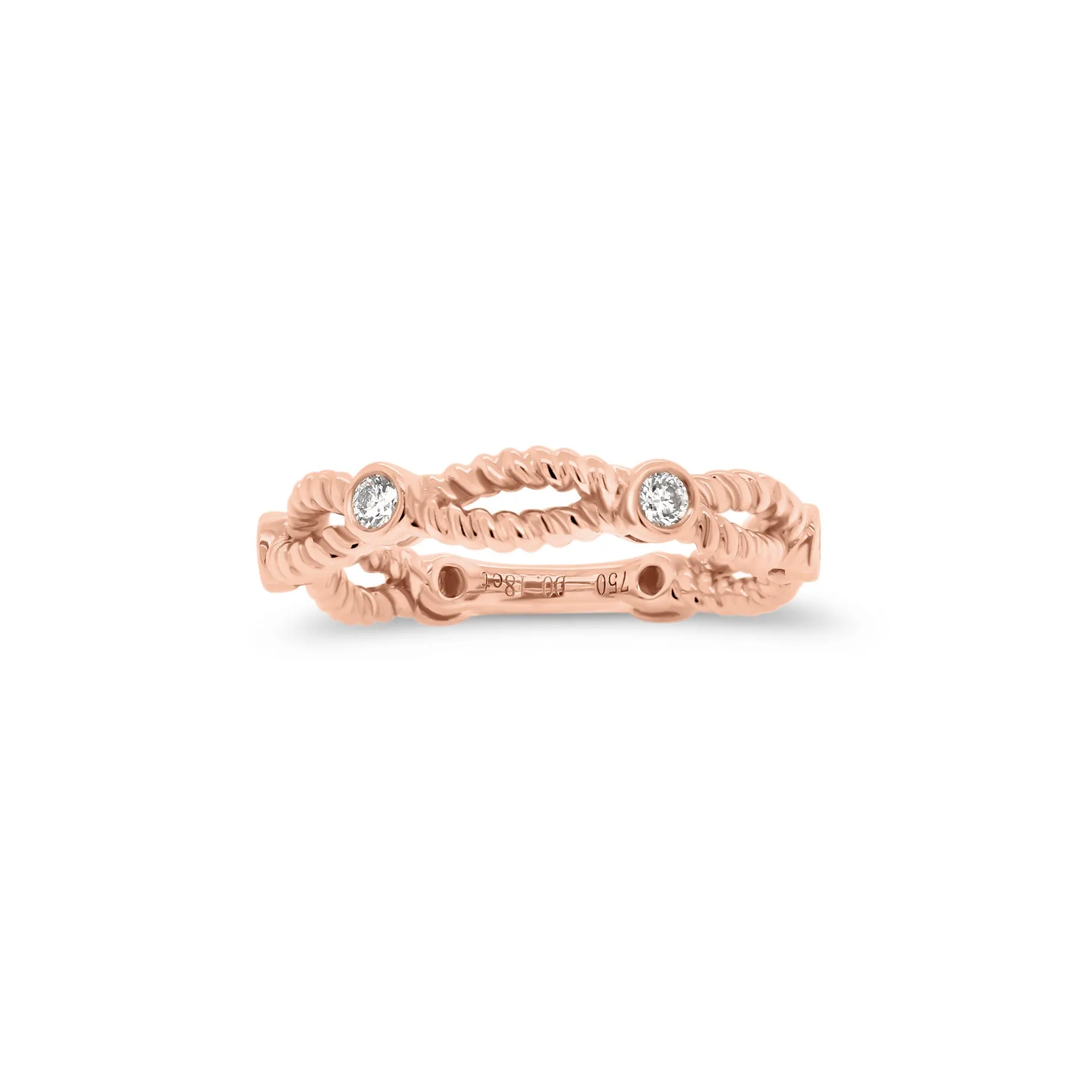 Twisted Gold Stackable Ring with Diamond Bezels