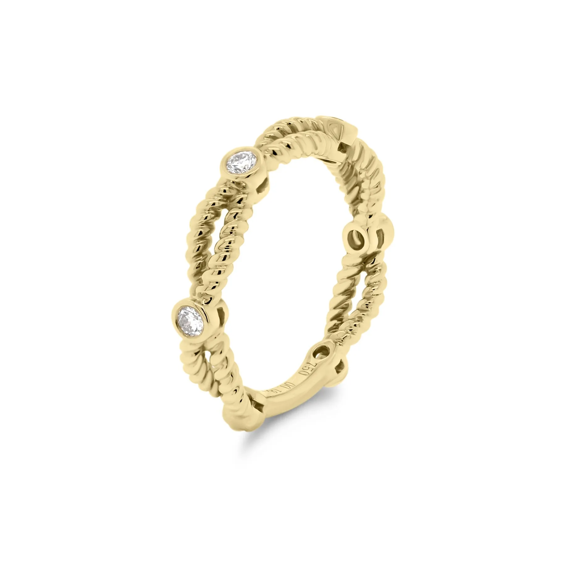 Twisted Gold Stackable Ring with Diamond Bezels