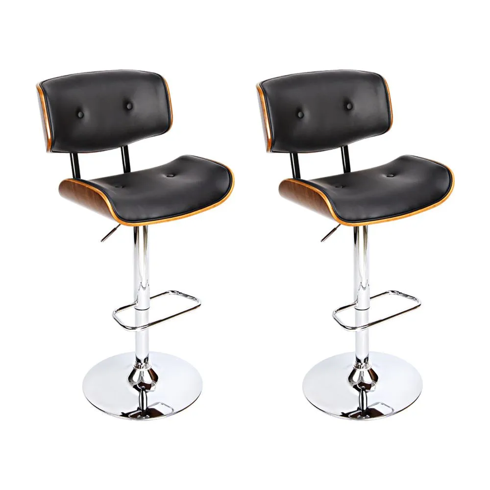 Two Bar Stools Gas Lift Leather Black