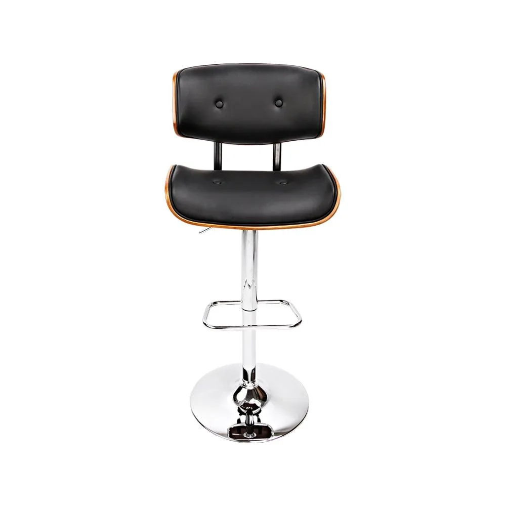 Two Bar Stools Gas Lift Leather Black