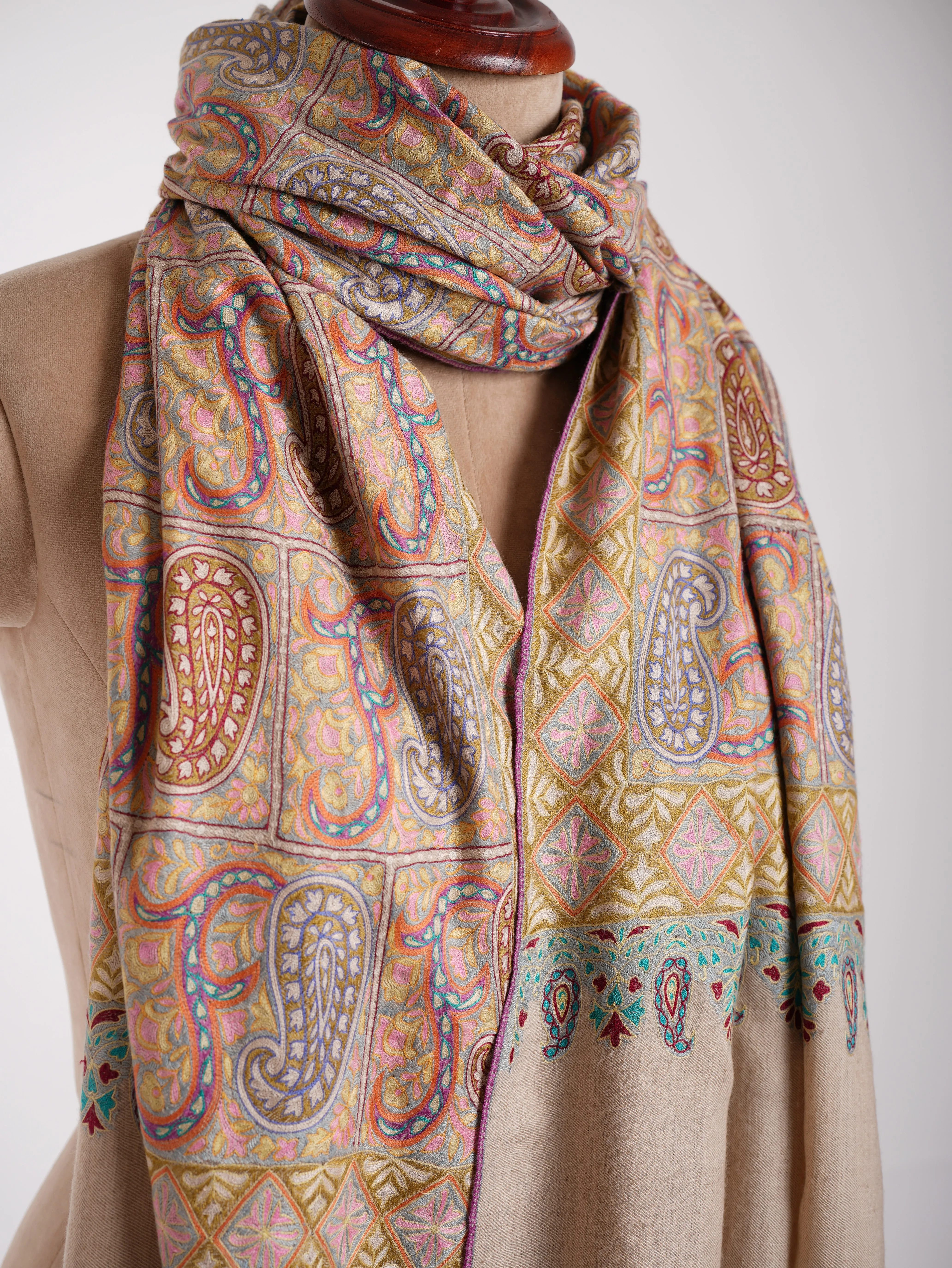 Two States Marvelously Embroidered Pashmina Shawl