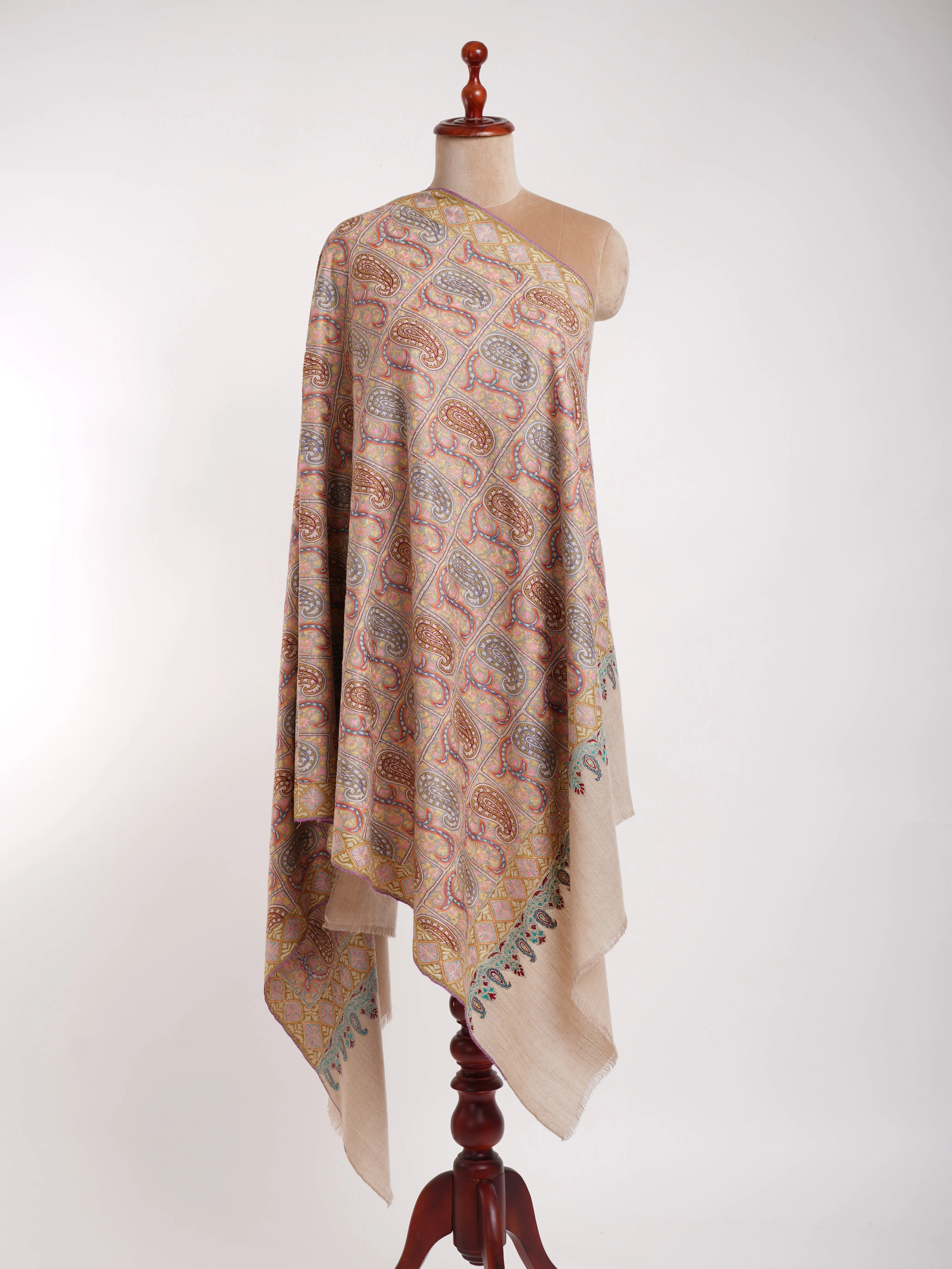 Two States Marvelously Embroidered Pashmina Shawl