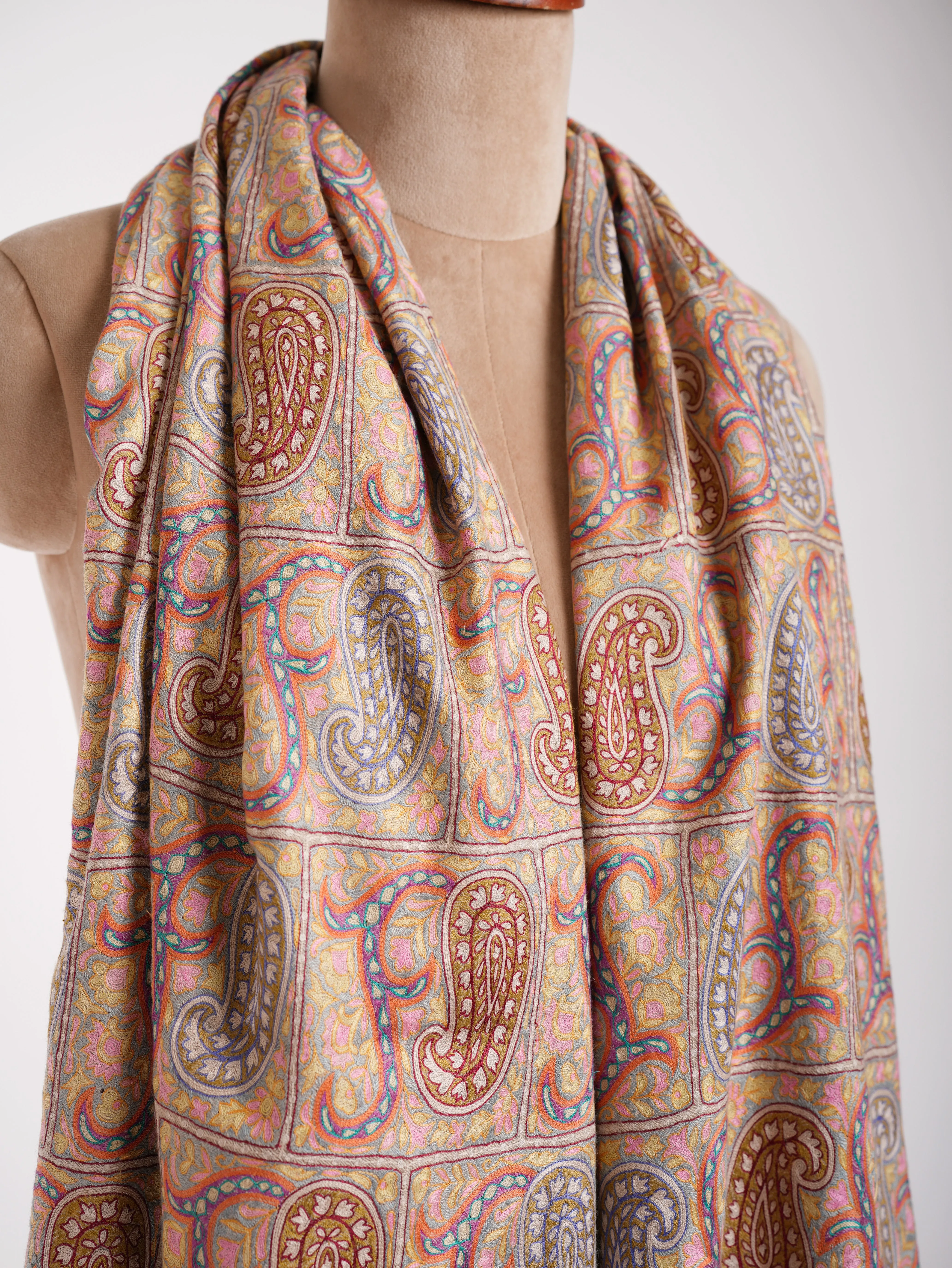 Two States Marvelously Embroidered Pashmina Shawl