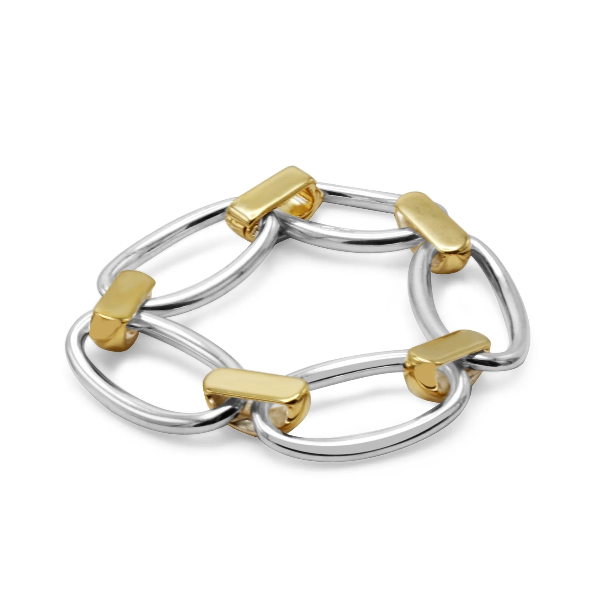 Two Tone Bracelet Oval Polished 7.5" Link Bracelet - Sterling Silver & Gold Plated