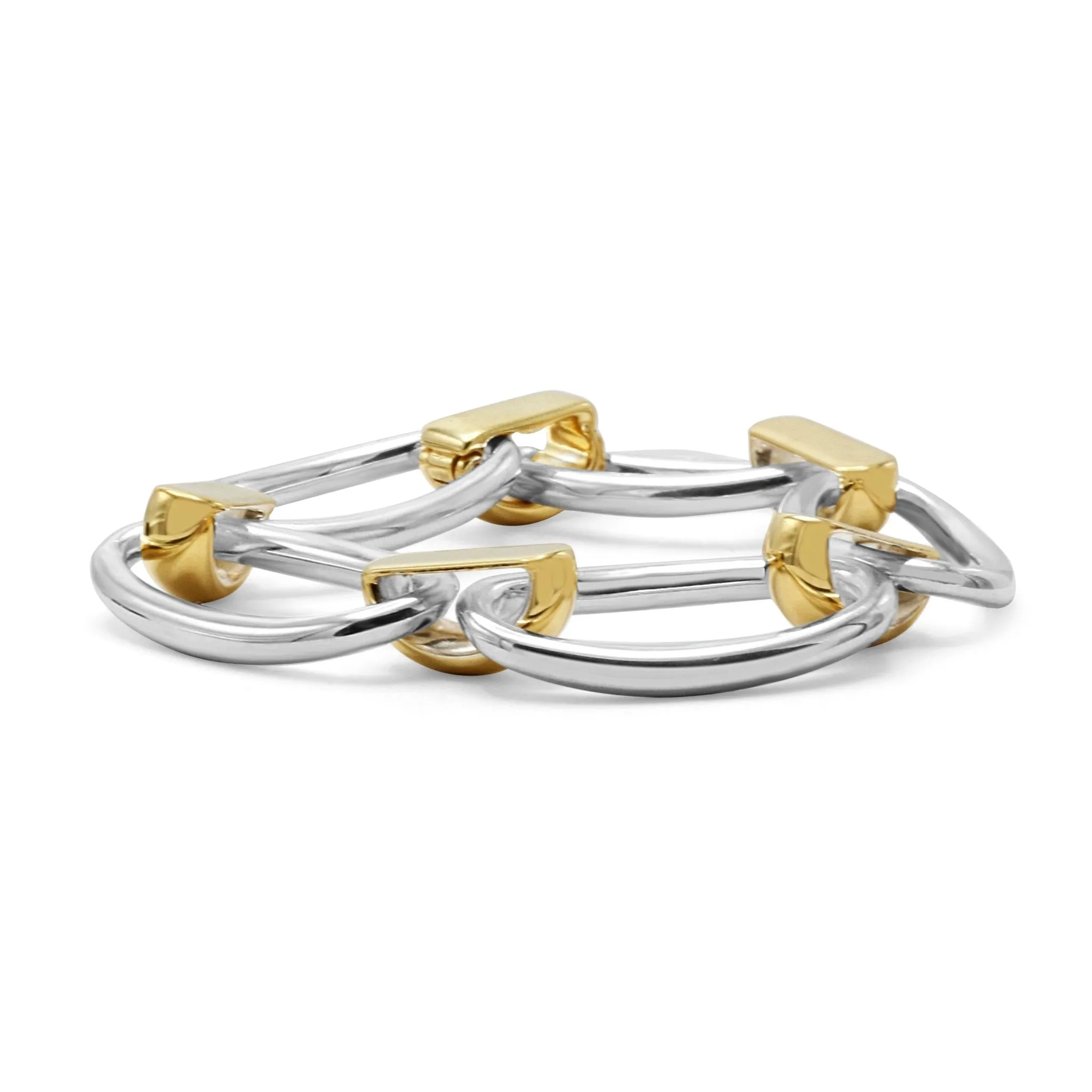 Two Tone Bracelet Oval Polished 7.5" Link Bracelet - Sterling Silver & Gold Plated