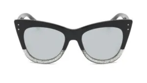 Two-Tone Cat Eye Sunglasses - Black & Grey Glitter