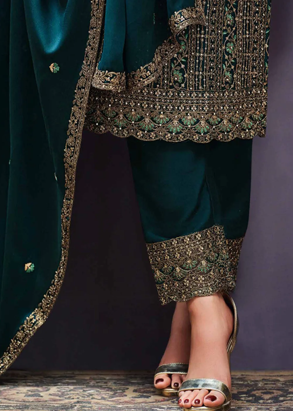 Two Tone Cottonic Georgette Teal Green Function Style Salwar Suit