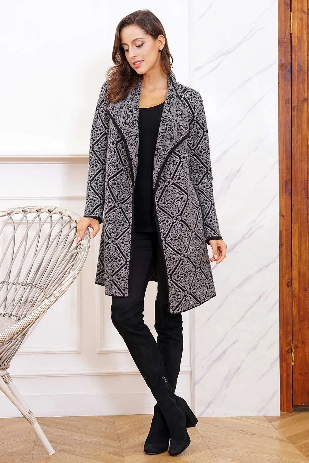 Two-Tone Diamond Pattern Lurex Coat