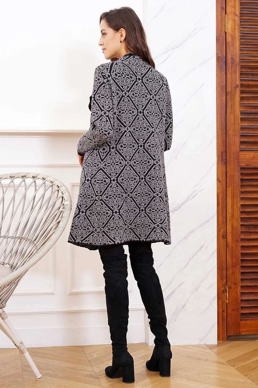 Two-Tone Diamond Pattern Lurex Coat