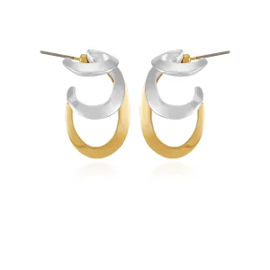 Two Tone Gilded Leaf Hoop Earrings