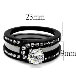 Two-Tone IP Black (Ion Plating) Stainless Steel Ring with AAA Grade CZ in Clear for Women Style TK2303