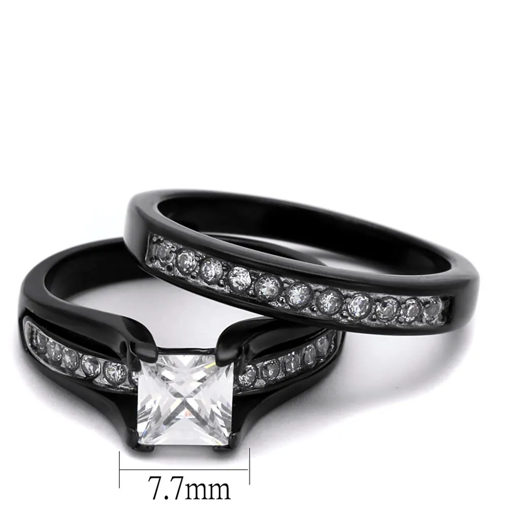 Two-Tone IP Black Stainless Steel Ring with AAA Grade CZ in Clear for Women Style TK0W383J