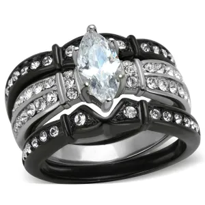 Two-Tone IP Black Stainless Steel Ring with AAA Grade CZ in Clear for Women Style TK1922