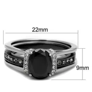 Two-Tone IP Black Stainless Steel Ring with Synthetic Synthetic Glass in Jet for Women Style TK2971