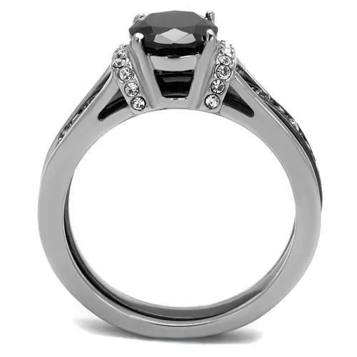 Two-Tone IP Black Stainless Steel Ring with Synthetic Synthetic Glass in Jet for Women Style TK2971