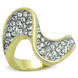 Two-Tone IP Gold (Ion Plating) Stainless Steel Ring with Top Grade Crystal in Clear for Women Style TK1549