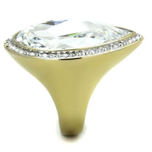 Two-Tone IP Gold (Ion Plating) Stainless Steel Ring with Top Grade Crystal in Clear for Women Style TK1905