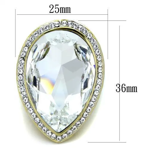 Two-Tone IP Gold (Ion Plating) Stainless Steel Ring with Top Grade Crystal in Clear for Women Style TK1905