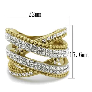 Two-Tone IP Gold (Ion Plating) Stainless Steel Ring with Top Grade Crystal in Clear for Women Style TK2252